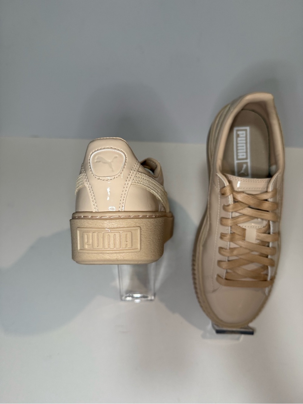 Puma Basket Platform Patent Frappe Nude Patent Sneakers Women’s Size 7 - Picture 12 of 14